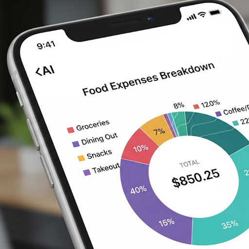 AI家計簿アプリによって自動で作成された食費の内訳を示す円グラフ